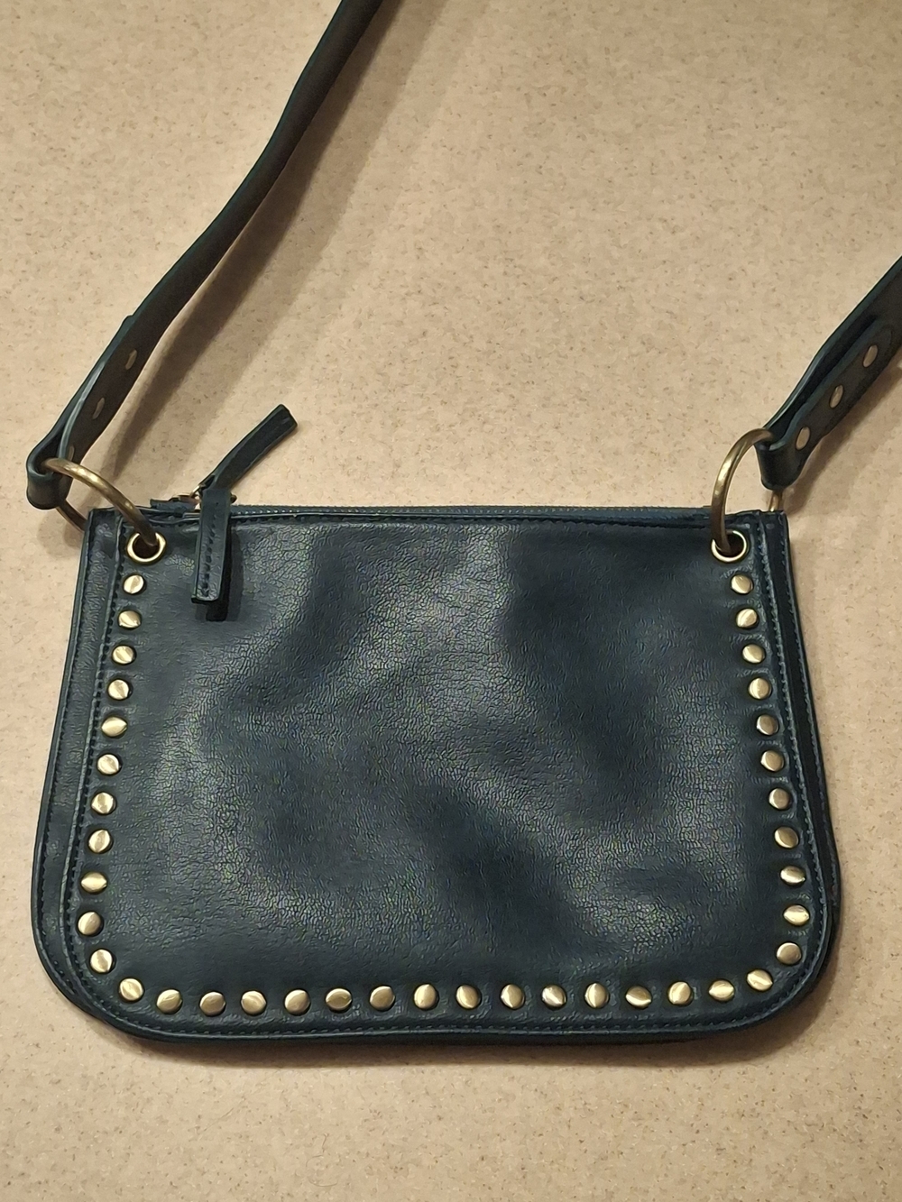 Anthropologie Teal Leather Studded Crossbody Bag